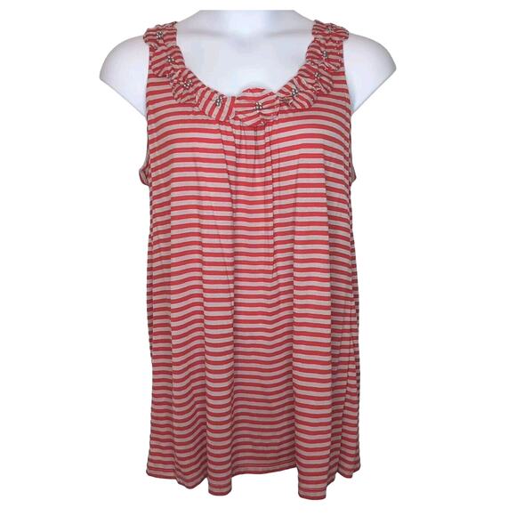 INC Tunic Tank Top Women's Plus Size 2X Rosettes Red Gray/Taupe Striped NEW NWT - Picture 1 of 14